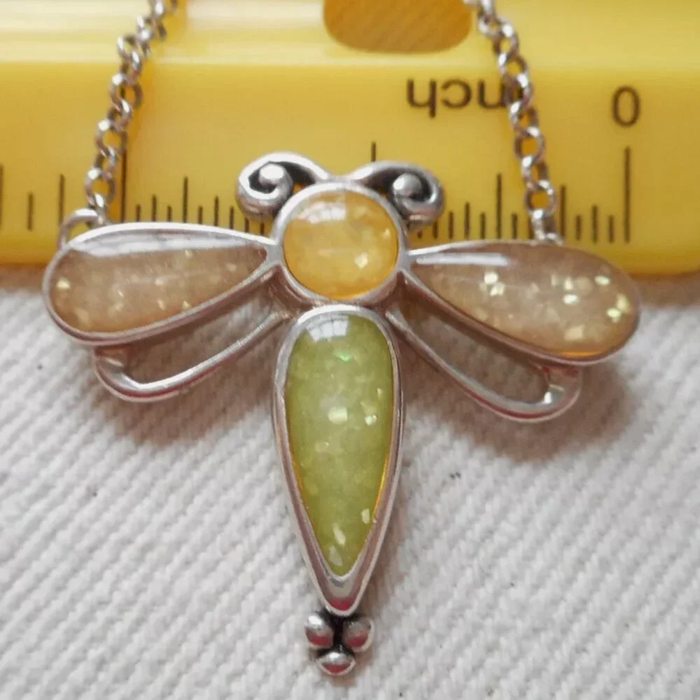 VTG Carolyn Pollack Relios 925 Sterling Silver Dragonfly Necklace 6.12g